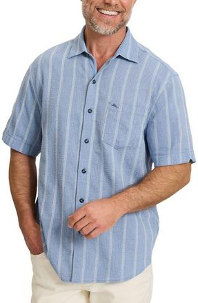 Tommy Bahama Nova Wave Short Sleeve Stretch Seersucker Button-Up Shirt in Dockside Blue at Nordstrom, Size 2Xlt