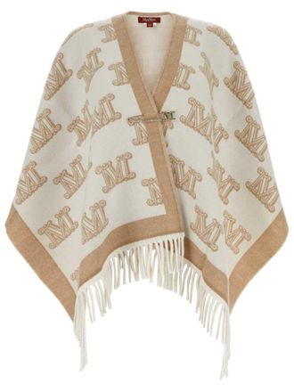 Max Mara Poncho Frine Monogram con frange - Toni neutri