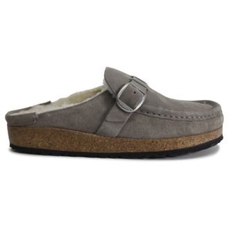 Birkenstock Buckley Shearling Suede Unisex Clogs Sandals - UK 7 - US 9 Women / 7 Men - EU 40 - Stone Coin - Size:UK 7