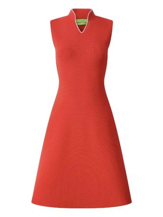 Shanghai Tang ribbed mandarin-collar midi dress - Red