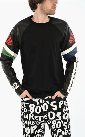 Dsquared2 Cotton Crew-neck T.shirt with Leather Sleeves size S