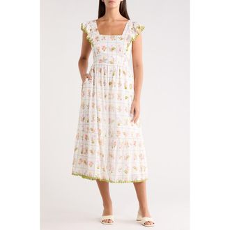 Sugarlips Diane Floral Maira Tie Back Midi Sundress in Coral-Mul at Nordstrom, Size X-Small