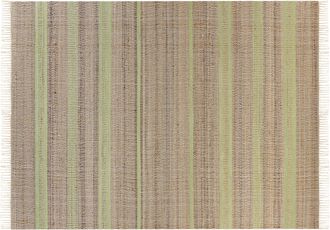 Beliani Alfombra De Yute Beige Claro Natural Verde Claro 160 X 230 Cm A Rayas Borlas Talpur