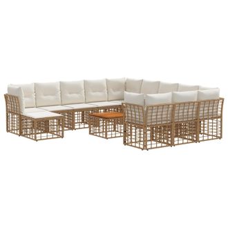 vidaXL Conjunto De Sof&aacute;s De Exterior 13 Pcs Natural Y Crema Poli&eacute;ster Vidaxl