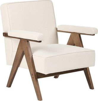 Beliani Beliani - Retro Living Room Armchair Fabric Upholstery Wooden Frame Light Beige Evje