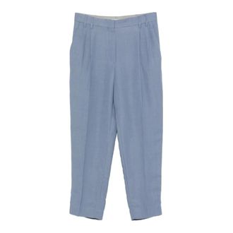 Brunello Cucinelli Brunello Cucinelli, Straight Trousers, female, Blue, Size: XS Viscose Linen Cotton Pants
