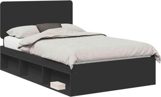 vidaXL Bed Frame with Headboard Black 120 x 190 cm Solid Pine Wood vidaXL
