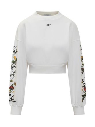 Off-white Off-White Crop White Sweatshirt With Floral Details