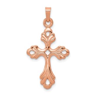 Diamond2Deal 14K Rose Gold Polished Fleur De Lis Cross Pendant