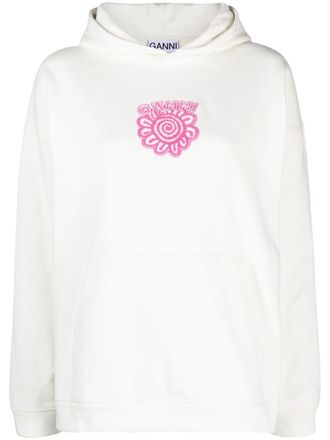 Ganni Hoodie met logopatch - Wit