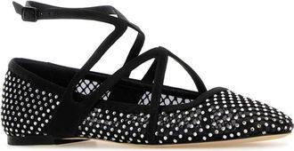 Jimmy Choo London Womens Embellished Mesh Astoria Ballerinas Blackcrystal Ballerine Flat Shoes