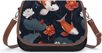 Generic Japanese Fish Flowers Crossbody Bags for Women Fashion Leather Shoulder Handbags With Adjustable Strap