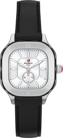 Michele Meggie Sport Chalk Silicone Strap Watch, 33mm in Black/silver at Nordstrom