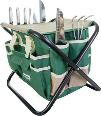 OEM Kit Completo De Herramientas De Jardiner&iacute;a: 7 Piezas, Acero Inoxidable Resistente, Taburete Plegable S&oacute;lido, Bolsa De Herramientas Desmontable