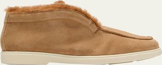 Santoni Fortune Suede Shearling Ankle Booties