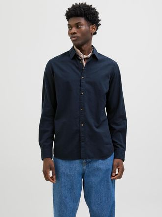 Jack & Jones Langarmhemd JACK & JONES JJESUMMER SHIRT LS SN, Herren, Gr. M, N-Gr, blau (navy blazer), Web, Obermaterial: 83% Baumwolle, 17% Leinen, unifarben, comf