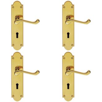 Loops 4x PAIR Victorian Scroll Handle on Lock Backplate 205 x 49mm Polished Brass in Metallics