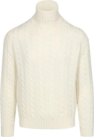 FILIPPO DE LAURENTIIS Braided Zip Turtleneck - Heren - Coltruien - Beige - 2XL - Wol - Truien & Vesten