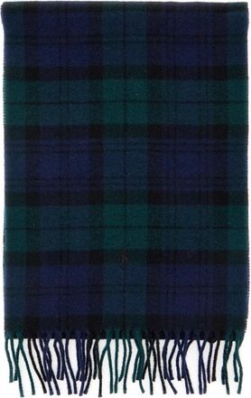 Polo Ralph Lauren Groene Pony Geborduurde Geruite Wollen Sjaal - Heren - Wintersjaals - Blauw - ONE Size - Wol - Accessoires