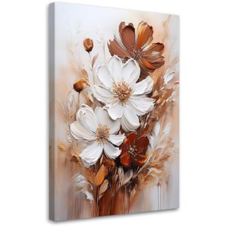 Artgeist Quadro su tela, Fiori bianchi su sfondo beige - 40x60