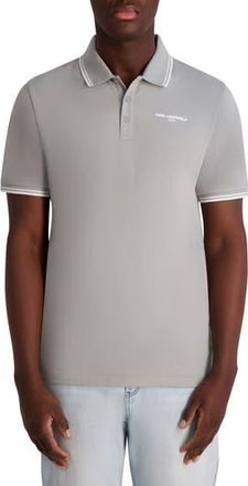 Karl Lagerfeld Stripe Tipped Stretch Cotton Polo in Grey at Nordstrom Rack, Size Xx-Large