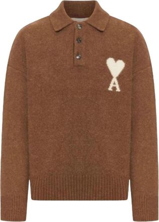 Ami Big Heart Logo Sweater Brown White UPL408-KN0135-217