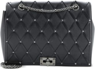 Valentino Garavani Rockstud Beehive Chain Flap gewatteerde leren medium schoudertas - Zwart