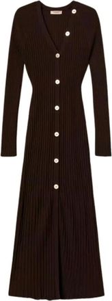 Twinset Kleedjes, Dames, Zwart, M, Wol, Lange Ribgebreide Jurk