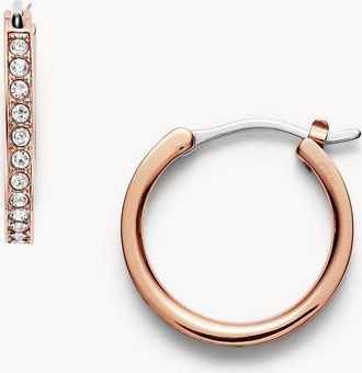 Fossil Womens Rose Gold-Tone Stainless Steel Hoop Earrings