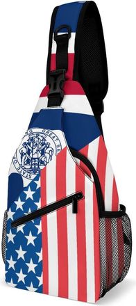 Generic U.S. And Wyoming State Flag Mens Crossbody Chest Sling Bag for Travel Hiking Lightweight Shoulder Bags with Small Side