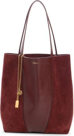 Chloé Large Spin Leather & Suede Tote in Crafty Brown at Nordstrom