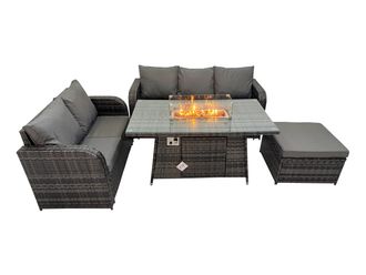 Fimous Garden Outdoor Rattan Furniture Set with Big Footstool in Dark Grey
