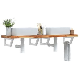 Berkfield Home Basin Shelf Wall Mounted Steel & Solid Wood Acacia in Brown