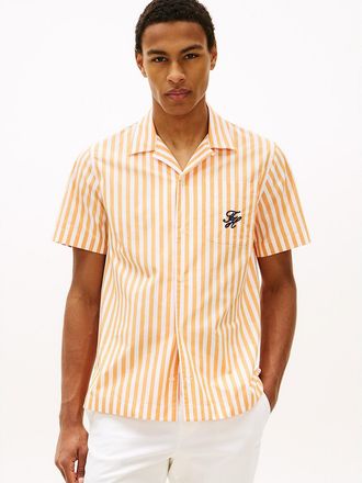 Tommy Hilfiger Mens Striped Paper-Touch Camp Shirt - Orange - XXL
