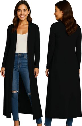 Re Tech UK Ladies Womens Maxi Plus Size Long Cardigans for Women UK Collared Top Long Full Sleeve Floaty Womens Cardigans Coatigans Sizes 8-26 (Black - XXXL)