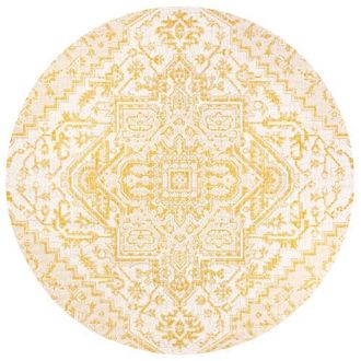 Jonathan Y Designs Estrella Bohemian Medallion Textured Weave Indoor/Outdoor Round Area Rug in Cream/yellow at Nordstrom, Size 5Ft 0In X 5Ft 0In
