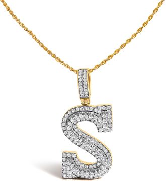 House of Brilliance Mens 10K Yellow Gold 1 5/8 Cttw Letter S Initial Pendant Necklace