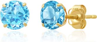 MAX + STONE 14k Yellow or White Gold 6mm Round Solitaire Gemstone Stud Earrings