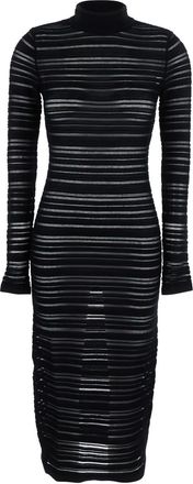 Federica Tosi Black High Neck Dress With Striped Design In Stretch Fabric Woman