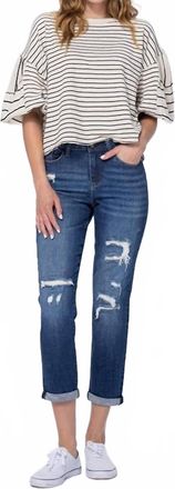 Judy Blue Some Like It Hot Thermal Patch Boyfriend Jeans In Blue