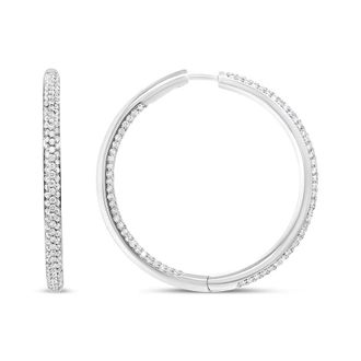 House of Brilliance 18K White Gold 2.00 Cttw Round-Cut Diamond Inner-Outer Hoop Earrings (F-G Color, VS1-VS2 Clarity)
