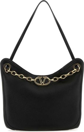 Valentino Garavani Black Leather Vlogo Moon Shopping Bag