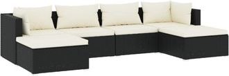 vidaXL Set De Muebles De Jard&iacute;n 6 Pzas Y Cojines Rat&aacute;n Sint&eacute;tico Negro Vidaxl