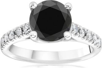 Pompeii3 3 1/4 ct 14K White Gold Round Black Diamond Engagement Ring Size Selectable
