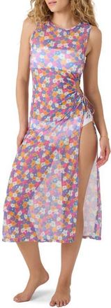 Roxy California Dreamin Ruched Keyhole Sheer Cover-Up Sundress in Medium Lim at Nordstrom, Size X-Large