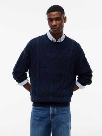 Tommy Hilfiger Mens Tommy Jeans Flag Logo Cable Knit Sweater - Dark Blue - XL