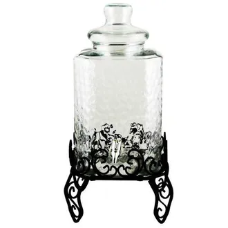 Gibson Home Moreauville 3 Piece 2.25 Gallon Square Embossed Glass Beverage Dispenser with Wire Stand in Clear at Nordstrom