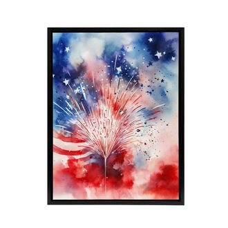 Artery8 Stars & Stripes USA Fireworks Framed Canvas Wall Art Print | Size: W24 x H32