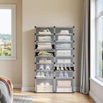 Woltu Scarpiera Modulare 2x8 Livelli per 32 Paia Salvaspazio, Nero+Bianco - Woltu