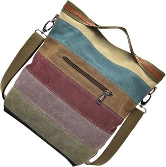 Yarnow Large Capacity Canvas Tote Bag Multi-layer Pouch Portable Crossbody Handbag for Travel Shopping School Women Soft with Assorted Stripes